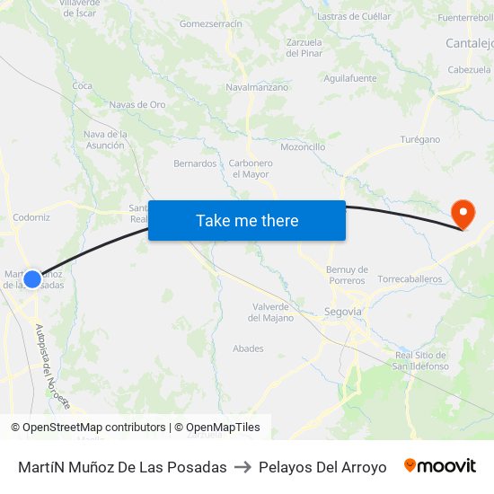 Martí­N Muñoz De Las Posadas to Pelayos Del Arroyo map