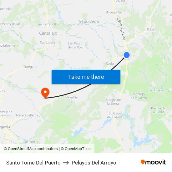 Santo Tomé Del Puerto to Pelayos Del Arroyo map