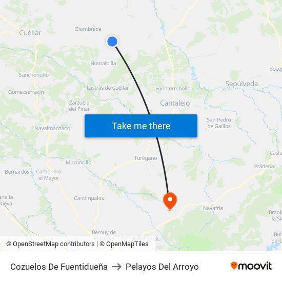 Cozuelos De Fuentidueña to Pelayos Del Arroyo map