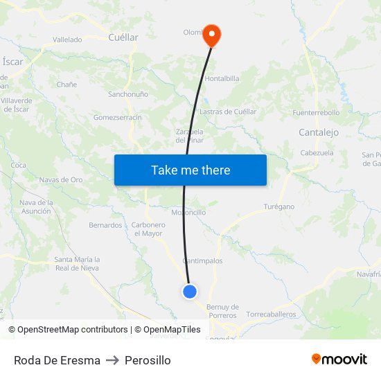 Roda De Eresma to Perosillo map