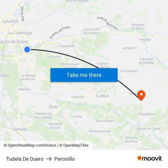 Tudela De Duero to Perosillo map