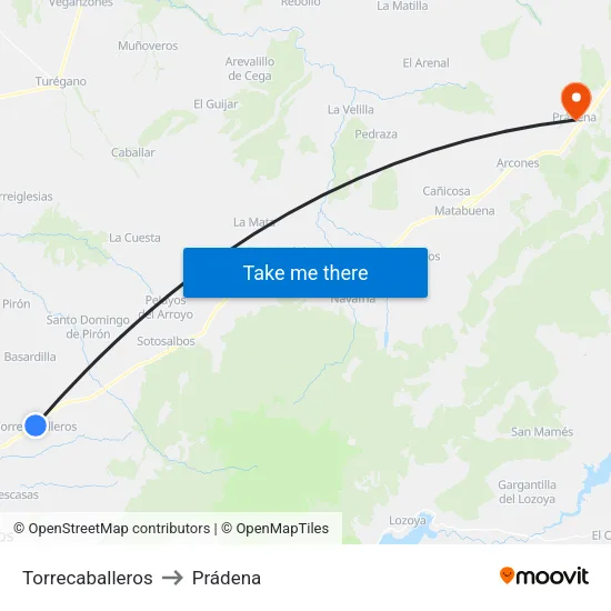 Torrecaballeros to Prádena map