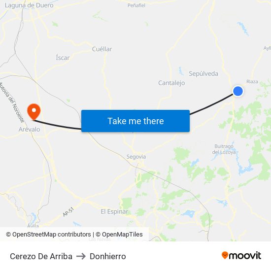 Cerezo De Arriba to Donhierro map