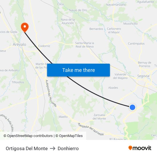 Ortigosa Del Monte to Donhierro map