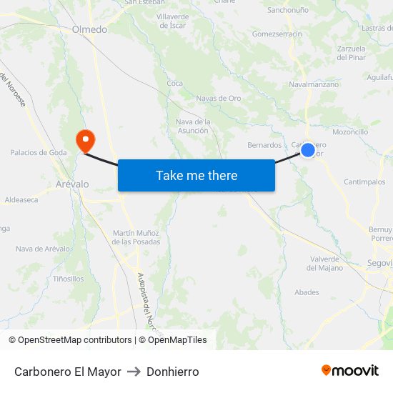 Carbonero El Mayor to Donhierro map