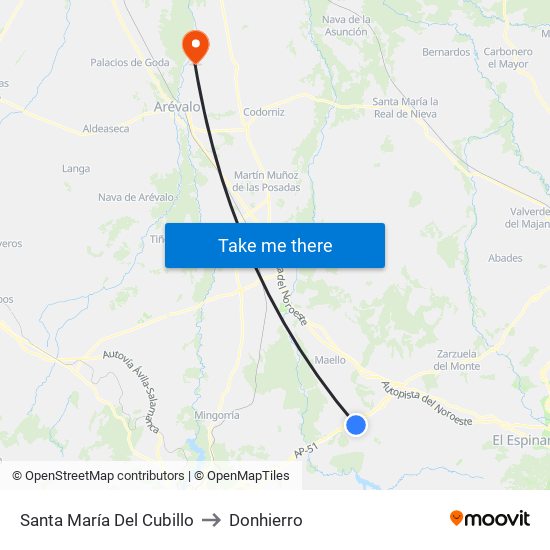 Santa María Del Cubillo to Donhierro map