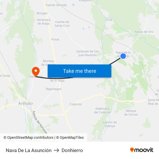 Nava De La Asunción to Donhierro map