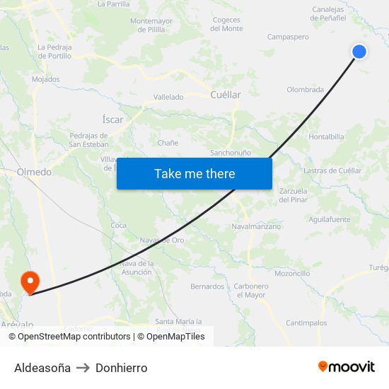 Aldeasoña to Donhierro map
