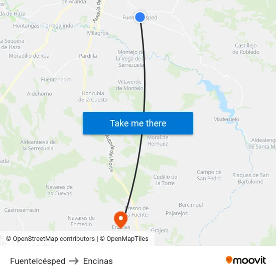 Fuentelcésped to Encinas map