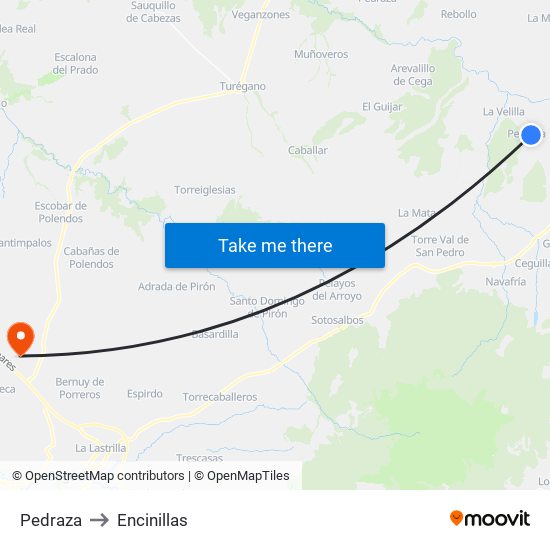 Pedraza to Encinillas map