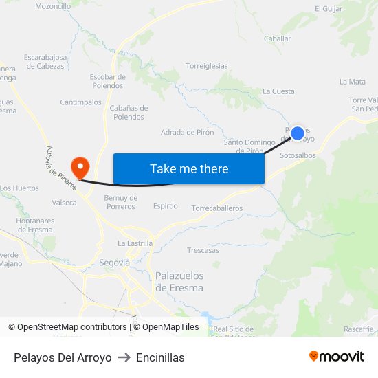 Pelayos Del Arroyo to Encinillas map