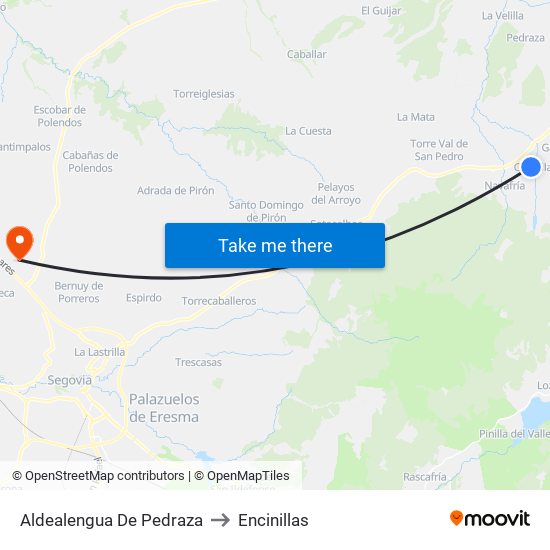 Aldealengua De Pedraza to Encinillas map