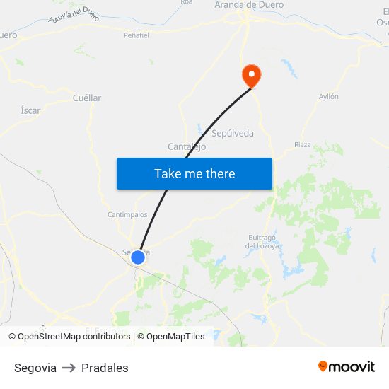 Segovia to Pradales map