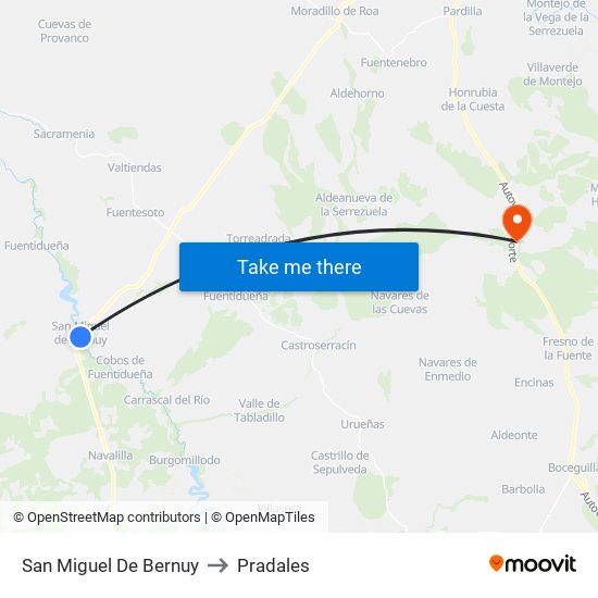 San Miguel De Bernuy to Pradales map