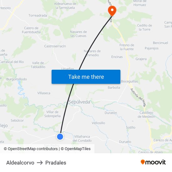 Aldealcorvo to Pradales map