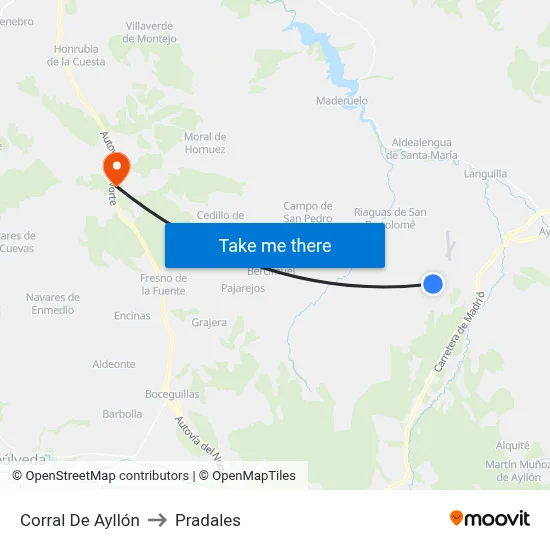 Corral De Ayllón to Pradales map