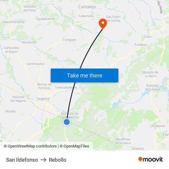 San Ildefonso to Rebollo map