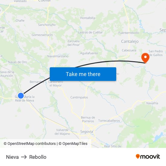 Nieva to Rebollo map