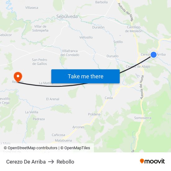 Cerezo De Arriba to Rebollo map
