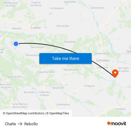 Chañe to Rebollo map