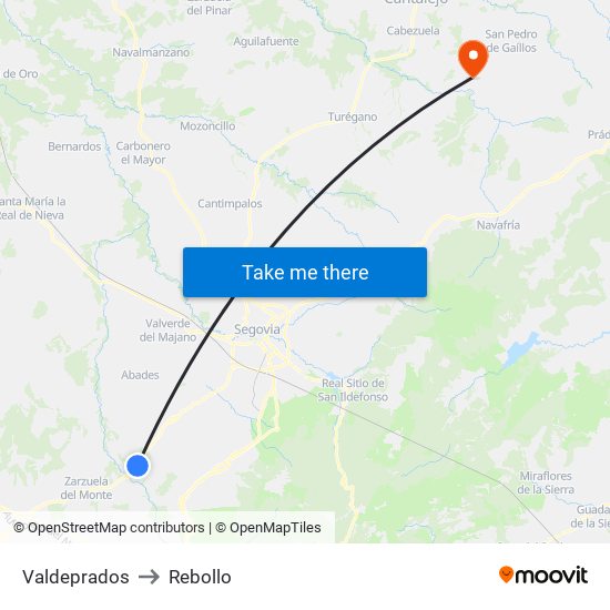 Valdeprados to Rebollo map