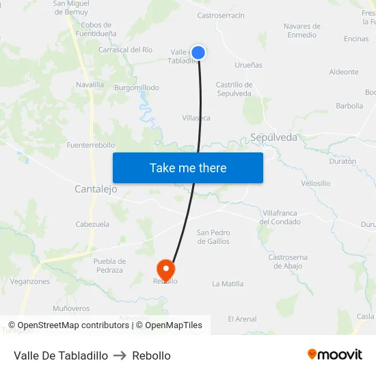 Valle De Tabladillo to Rebollo map