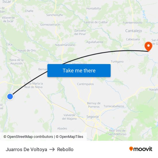 Juarros De Voltoya to Rebollo map