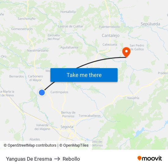 Yanguas De Eresma to Rebollo map