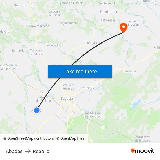 Abades to Rebollo map