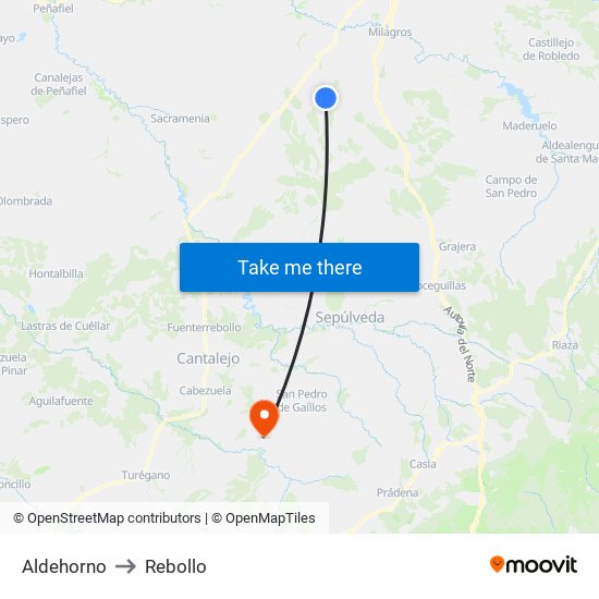 Aldehorno to Rebollo map