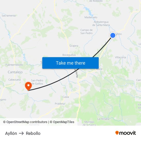Ayllón to Rebollo map