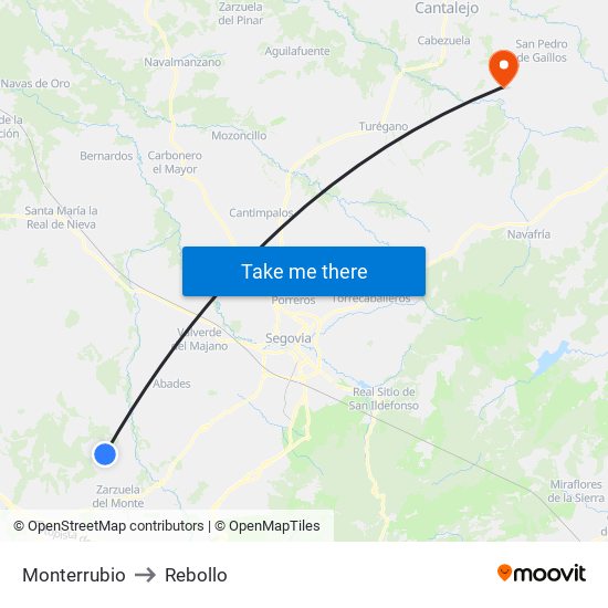 Monterrubio to Rebollo map