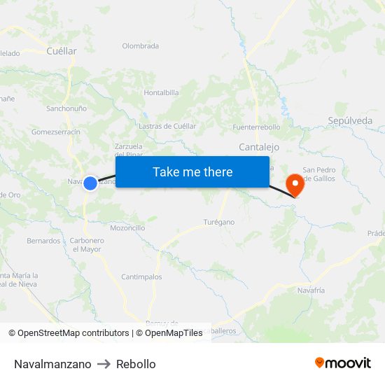 Navalmanzano to Rebollo map
