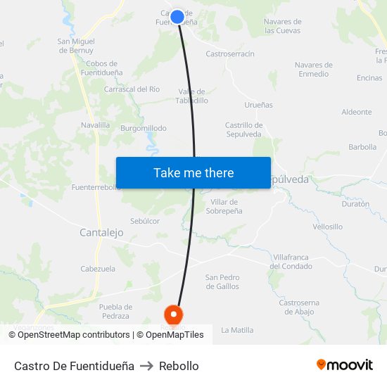 Castro De Fuentidueña to Rebollo map