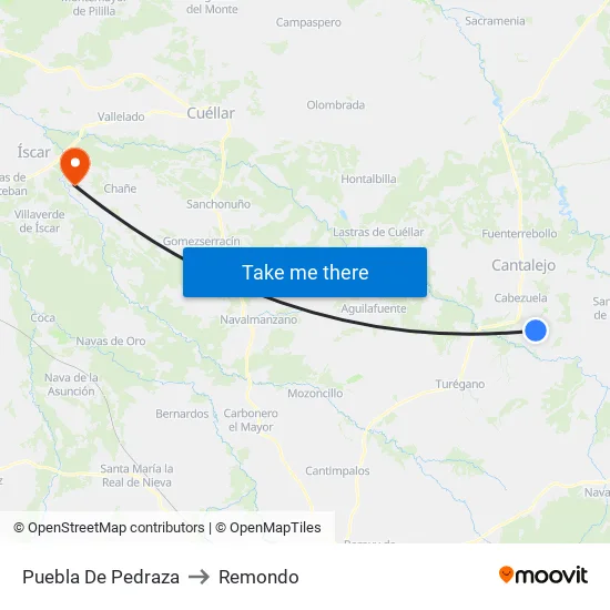 Puebla De Pedraza to Remondo map
