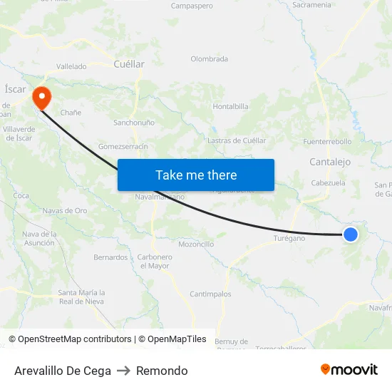 Arevalillo De Cega to Remondo map