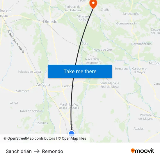 Sanchidrián to Remondo map
