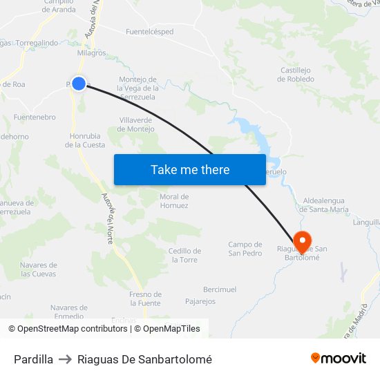 Pardilla to Riaguas De Sanbartolomé map