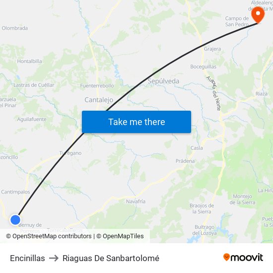 Encinillas to Riaguas De Sanbartolomé map
