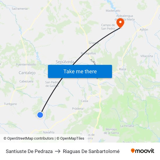 Santiuste De Pedraza to Riaguas De Sanbartolomé map