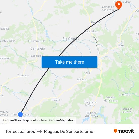Torrecaballeros to Riaguas De Sanbartolomé map