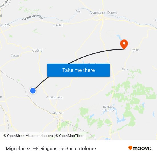 Migueláñez to Riaguas De Sanbartolomé map