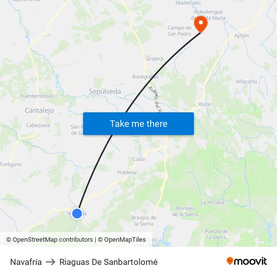 Navafría to Riaguas De Sanbartolomé map