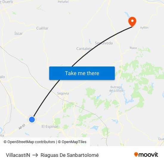 Villacastí­N to Riaguas De Sanbartolomé map