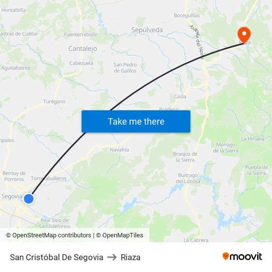 San Cristóbal De Segovia to Riaza map
