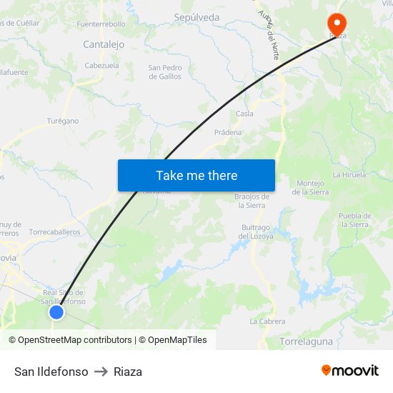 San Ildefonso to Riaza map