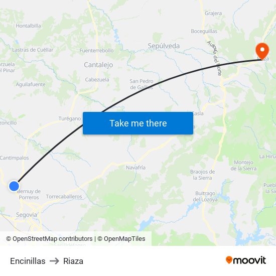 Encinillas to Riaza map