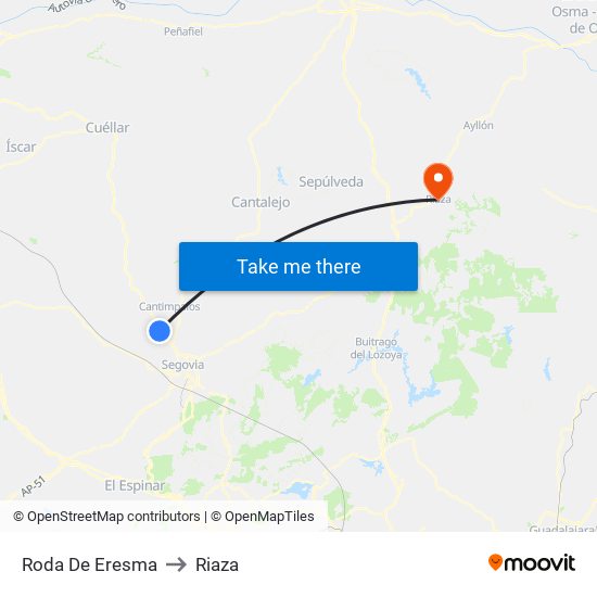 Roda De Eresma to Riaza map