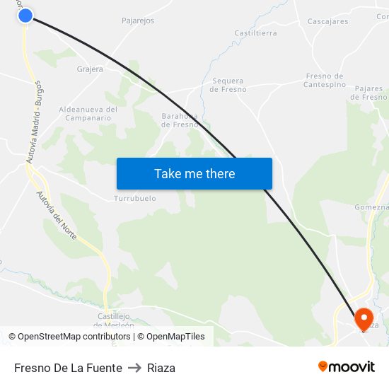 Fresno De La Fuente to Riaza map