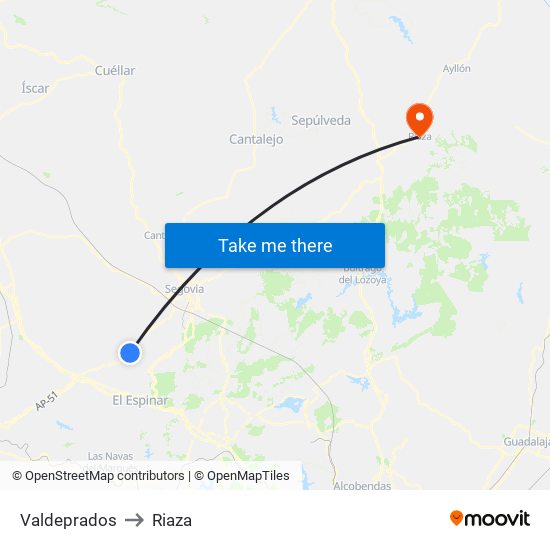 Valdeprados to Riaza map